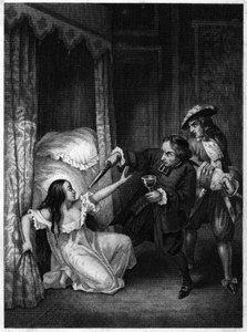 Diane de Joannis de Châteaublanc de Roussan, Marquesa de GANGES (1635-1667) assassinada pelos seus dois irmãos de escada, o abade e o cavaleiro de Ganges. Gravura de 1847. de Unknown artist