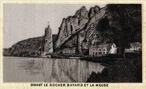 Dinant, le Rocher Bayard et la Meuse, Wallonia, Bélgica. Cromolitografia do final do século XIX. de Unknown artist