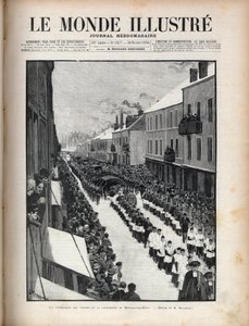 Desastre do poço Sainte Eugenie - O funeral das vítimas do desastre de Montceau les Mines (Montceau-les-Mines) na Borgonha - Gravura em "Le monde illustrious" de 1895 de Unknown artist