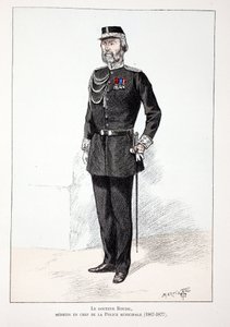 Dr. Roudil, médico-chefe da polícia municipal (1867-1877). Gravura colorida, para ilustração do livro "Histoire du corps des gardiens de la paix" publicado sob os auspícios de Louis Lepine (1846-1933) prefet de police de la Seine, de A de Unknown artist