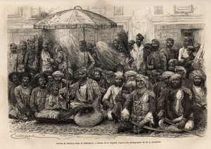 Durbar (conselho feodal e legal de um estado principesco) de Maharaja Rana, do reino de Dholepore (Rajasthan). Engravure pour illustrrer l
