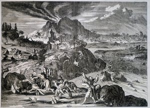 Terramoto em Tóquio em 1650 - gravura de Unknown artist