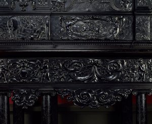 Ebene pratica. Horatius Cocles, heróis romanos, defende a Ponte Sublicius em Roma contra o ataque dos Etruscos de Porsena em 507 a.C. Detalhe. Por volta de 1645 Paris. Museu do Louvre. de Unknown artist