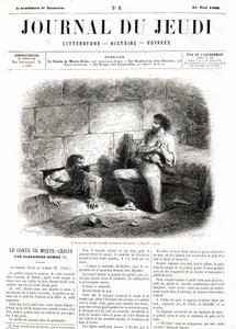 Edmond Dantes, o Conde de Monte Cristo (Monte Cristo) encontra Abbe Faria graças ao túnel oco da prisão - no "Le Journal du Thursdays" de 31/05/1860 de Unknown artist