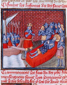 Oitava Cruzada: "La mort de Saint Louis au Tunis on 25 August 1270" Miniatura tirada de "Les grandes Chronicles de France" de Jean Froissart (1337-1400) Chantilly do século XV, Musee Conde de Unknown artist