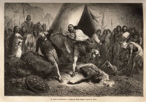 Imperador (ou negus) Theodoros II (Tewodros) (nascido por volta de 1818-1868, chamado Kassa Hailu antes da sua coroação no Império Etíope), ameaçou com a sua arma o Sr. Stern, um missionário inglês que redia uma biografia de negus, pela qual Theodoros sent de Unknown artist