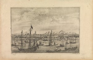 Gravura intitulada "Kanton 1655", que é a impressão do artista sobre Cantão a partir de um barco em 1655 de Unknown artist
