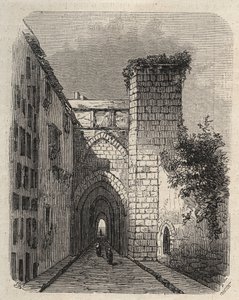 Entrada da Medrese Árabe (Escola Superior) em Jerusalém onde foi enterrada a estela Mesha do templo - gravura em "O Mundo Ilustrado" de Janeiro de 1873 de Unknown artist