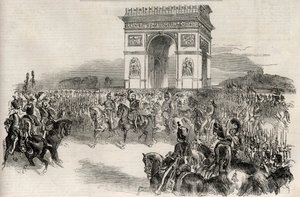 Entrada de Napoleão III em Paris através do Arco do Triunfo em 2 de Dezembro de 1852, gravura - L