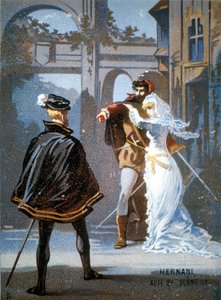 Ernani de Giuseppe Verdi, Acto II, Cena II. cromolitografia do século 19. de Unknown artist