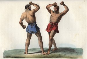 Boxers Etruscos - gravura de "Usos e costumes de todos os povos do universo". Ou melhor, a história do governo, das leis, das milícias, da religião de todas as nações desde os tempos mais remotos até aos nossos dias" 1856 de Unknown artist