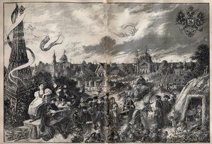 Evocação da amizade entre a França e a Rússia e a exposição russa que terá lugar em 1892 no Champ de Mars em Paris - Gravação em "La Science francaise de Unknown artist