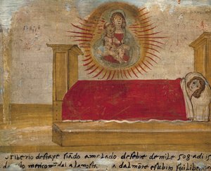 Ex-voto representando Madonna e Criança com paciente na cama, Abadia de Santa Maria del Monte, Cesena de Unknown artist