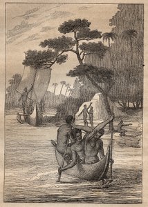 Expedição de Nicolas Thomas Marion-Dufresne (Marion Dufresne) (1729-1772): canoas das ilhas do Admiraut (Arquipélago de Bismarck, Papua Nova Guiné) - ilustração tirada de "Os Grandes Marinheiros do século XVIII". de Unknown artist
