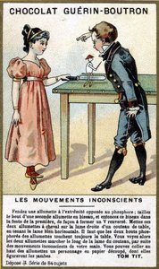 Experiência de duas crianças com fósforos e uma faca. Cromolitografia da embalagem de chocolate Guérin Boutron. de Unknown artist