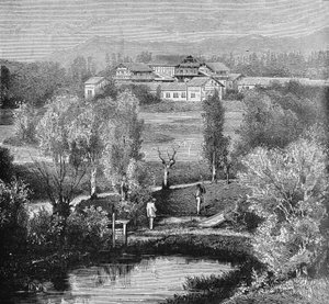 Vista exterior da piscicultura Huningue. In" Album de la Science", Éditions Jouvet de Unknown artist