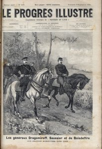 RELAÇÕES FRANCO-RUSSAS - General francês Saussier e General russo Dragomirov Mikhail Ivanovich Dragomirov (Michael Ivanovich Dragomiroff) (1830-1905) e Raoul Francois Charles Le Mouton de Boisdeffre na época das manobras do exército nos Vosges, de Unknown artist