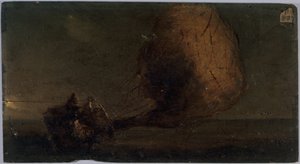 Aeróstato em queda, ca. 1860 (óleo sobre madeira) de Unknown artist