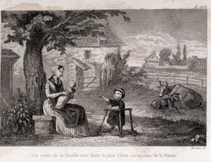 O cuidado da família fará a ocupação mais cara da mulher Mãe de Família no campo - gravura de Unknown artist