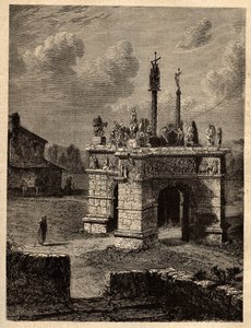 Finistere - Brittany - Le calvaire de pleyben - Enclos paroissial de Pleyben - Pleyben Parish close - gravação em "PATRIE" - DESCRIPTION PECTUREQUIRESSE DE LA FRANCE EN 6 VOLUES BY LUCIEN HUARD - final do século XIX de Unknown artist