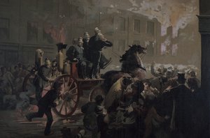 Motor de bombeiros, final do século XIX (cor litho) de Unknown artist