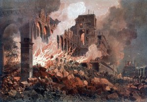 Incêndio do Ministério da Fazenda (na época nas Tuilerias) em 24 de maio de 1871 - litografia, final do século XIX de Unknown artist