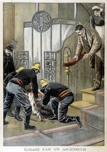 Bombeiros resgatando um homem cai de elevador em um prédio parisiense. Ilustração do "Little Journal" de 1899. de Unknown artist
