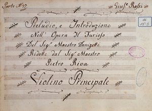 Primeira página da partitura para violino, Il furioso all