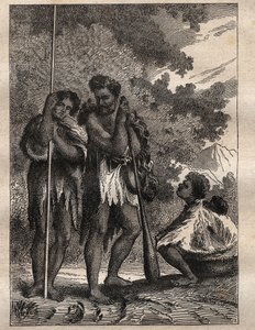 Primeira viagem (1768-1771) do Capitão James Cook (1728-1779): uma família Neo-Zelandesa (Neo Zelandaise) - ilustração tirada de "Os Grandes Marinheiros do século XVIII". de Unknown artist