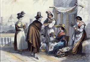 Florista em Florença. Litografia por volta de 1820 de Unknown artist