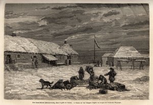Forte Saint-Michel (Saint Michel), posse inglesa na época, no Golfo de Norton. Gravura para ilustrar a viagem e as aventuras na Colômbia inglesa, Ilha de Vancouver e Alasca, de Frederick Whymper de Unknown artist