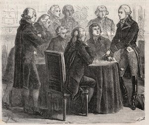 Revolução Francesa: Conde Louis Marie de Narbonne-Lara (Narbonne Lara) (1755-1813) mostrando seus planos nos comitês da assembléia - Gravando no "Mundo Ilustrado". de Unknown artist