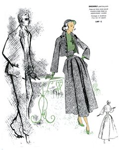 Moda francesa, design para um conjunto houndstooth. de Unknown artist