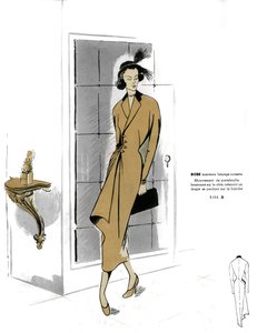 Moda francesa, design de vestido com casaco de avelã. de Unknown artist