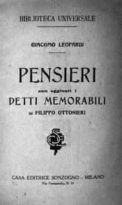 Frontispício de "Pensieri" (Pensees) do poeta italiano Giacomo Leopardi (1798 - 1837) Século XIX de Unknown artist