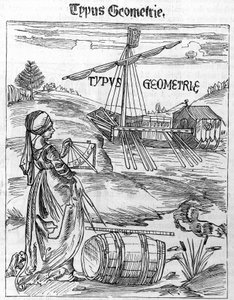 Frontispício da geometria na "Margarita Philosophica" de Gregor Reisch (1467-1525) de Unknown artist