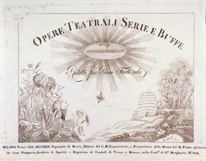 Frontispício para partituras de Opere teatrale serie e buffe de Gioacchino Rossini de Unknown artist