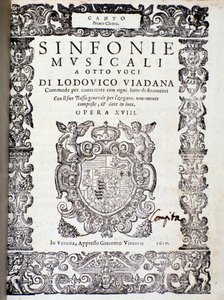 Frontispício da partitura de Sinfonie musicali de Ludovico Viadana de Unknown artist