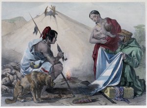 Troca de peles por tecidos entre os índios Huron canadenses e o homem branco - em "Shyth