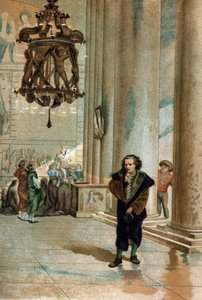 Galileo Galilei dit Galileo (1564 - 1642).observando a oscilação da lâmpada da Catedral de Pisa. de" La Ciencia y sus Hombres por Louis Figuier" Barcelona 1881 de Unknown artist