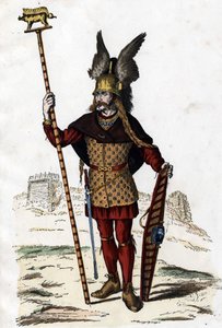 Líder galego com o sinal da guerra - em "The Civil and Military Costumes of the French through the centuries Paris F. Roy 1882". de Unknown artist