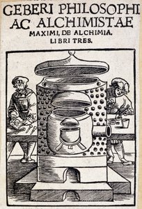 Geberi philosophi ac alchimistae página de rosto de um acordo de alquimia. Geber (v721-v815), alquimista árabe de Unknown artist