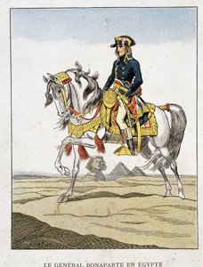 General Bonaparte no Egito, um retrato cavalgando em frente às pirâmides e à esfinge. de Unknown artist