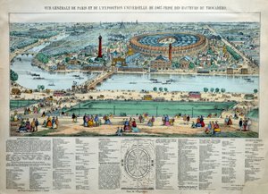 Vista geral da Exposição Mundial de 1867 em Paris. Ao fundo: o parque da escola militar do Champ de Mars. Gravura de Paris, Musee Carnavalet de Unknown artist