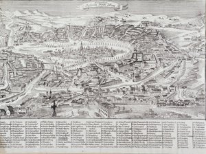 Vista geral da cidade de Viena com detalhes dos principais edifícios e monumentos. Gravura Áustria a partir de 1800 Colecção Privada de Unknown artist