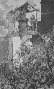 Guerra dos Camponeses Alemães (1524-1526): Devastação de Murrhardt, uma pequena cidade no Rems-Murr-Kreis, cerca de 40 km a nordeste de Estugarda, no coração da Floresta da Suábia de Unknown artist