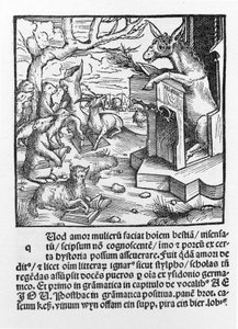 Incompreensível alemão representando um burro ensinando uma classe de animais da floresta. 1490. de Unknown artist