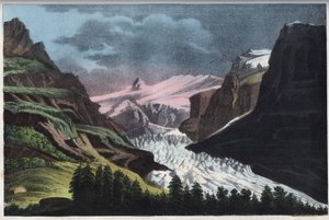 Glaciar de Grindelwald na Suíça - Suíça, glaciar Grindelwald no século XIX - gravura da "Usi e Costumi di Tutti i Popoli dell