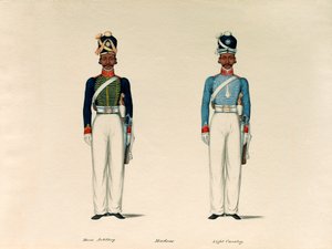 Golundauz, Artilharia de Cavalos Madras; e Sowar, Madras Light Cavalry, 1835, por volta de. de Unknown