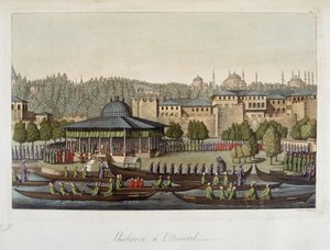 Governo dos Otomanos: audiência no Almirante - em "The old and modern costume" de Ferrario, ed Milan de Unknown artist